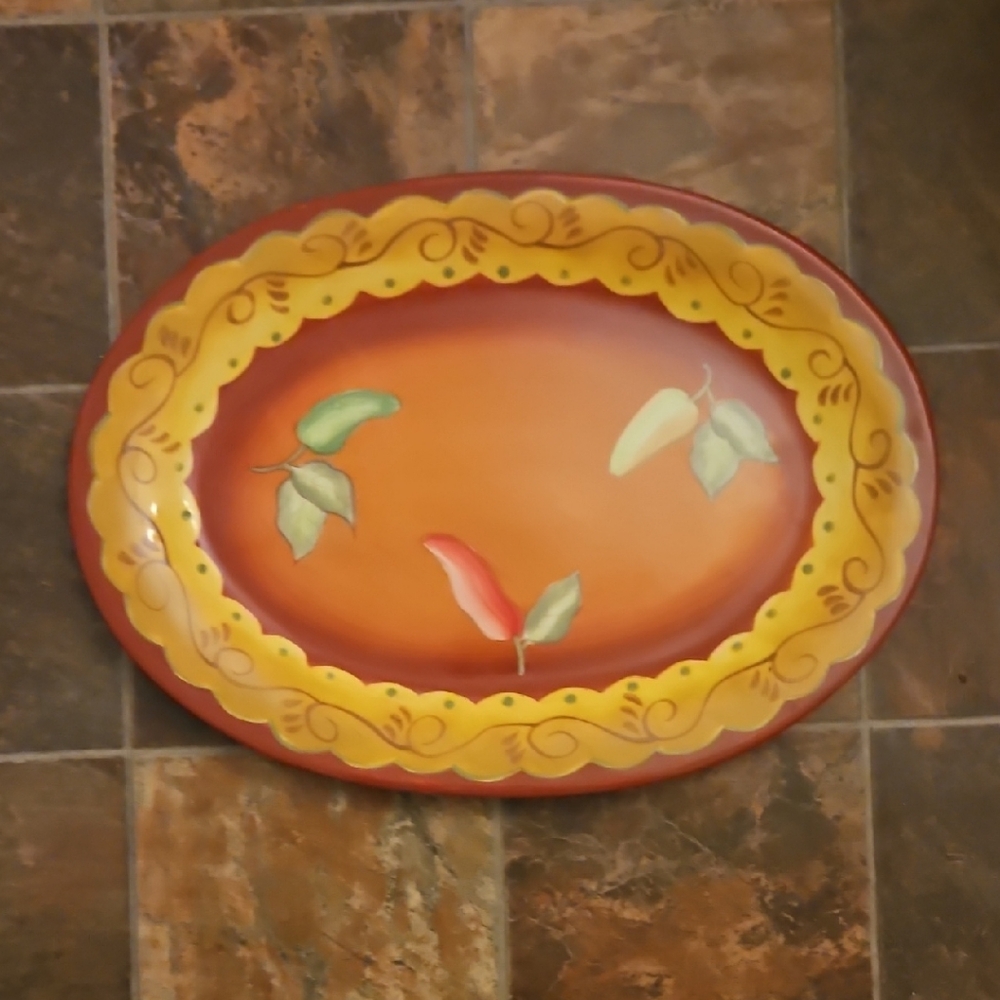 Laurie Gates Colorful Decorative Oval  Platter with Leaf Design